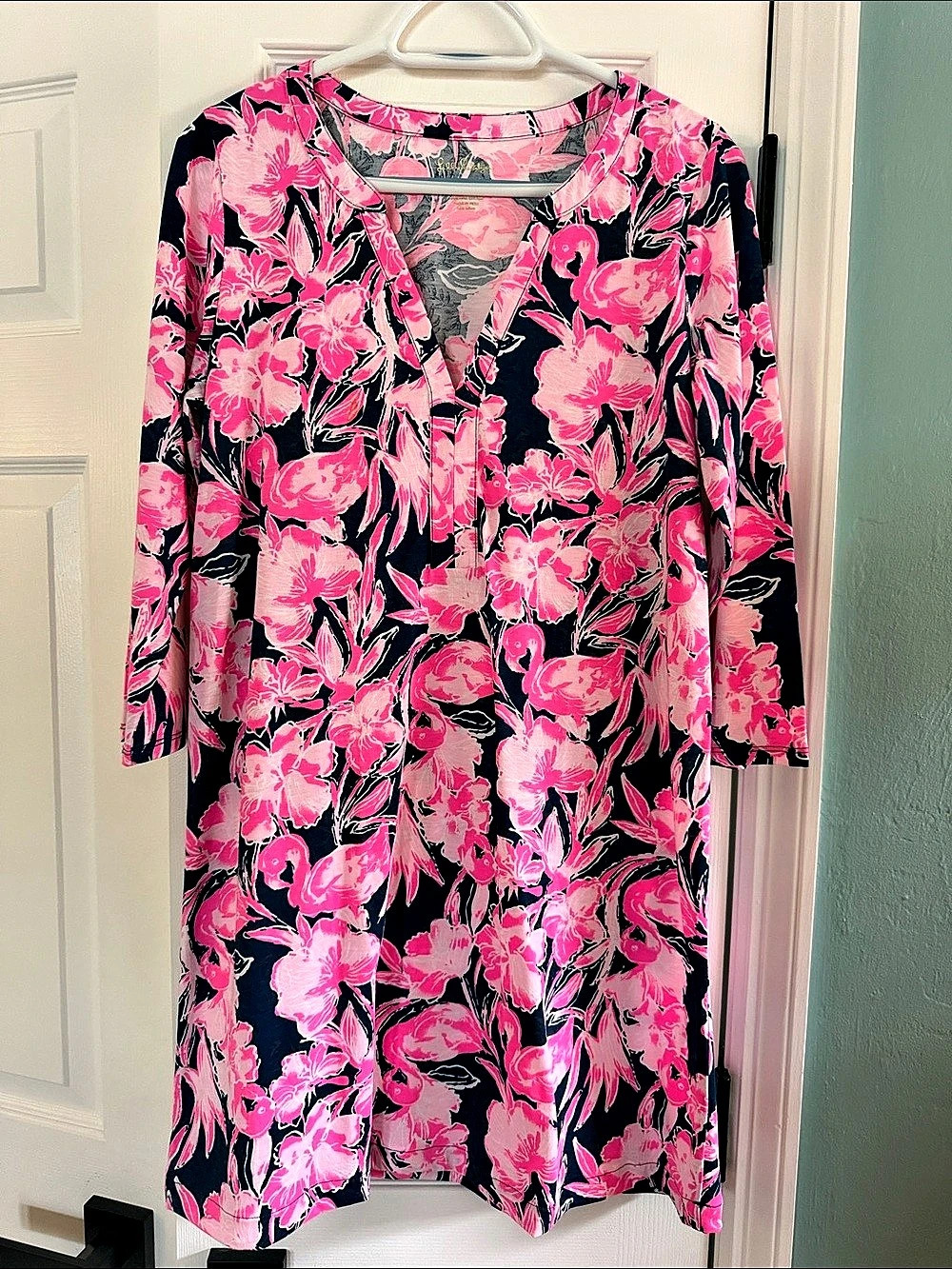 Lilly Pulitzer Beacon Dress Floral Mini Dress Pink & Black Medium